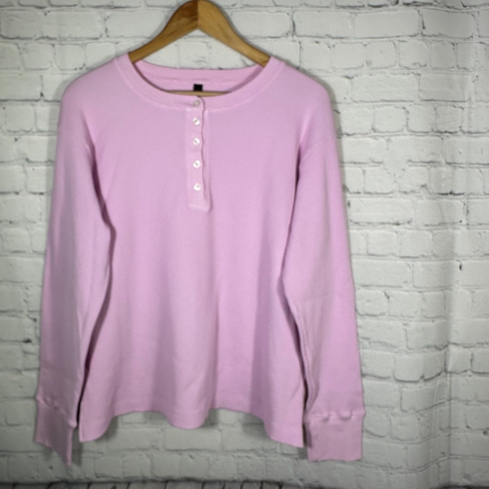 NWOT American Giant Womens Pink Ribbed Henley Long Sleeve Top Cotton Blend Med